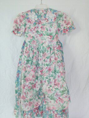 VTG Sarah Kent Romantic Dress Floral Princess Tie Back Sz 10 Rare Applique Maxi